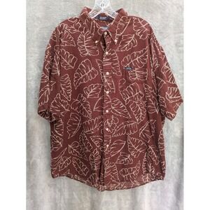 Linen Blend Button Up Shirt Men's XL Leaf Print Aloha‎ Hawaiian Resort